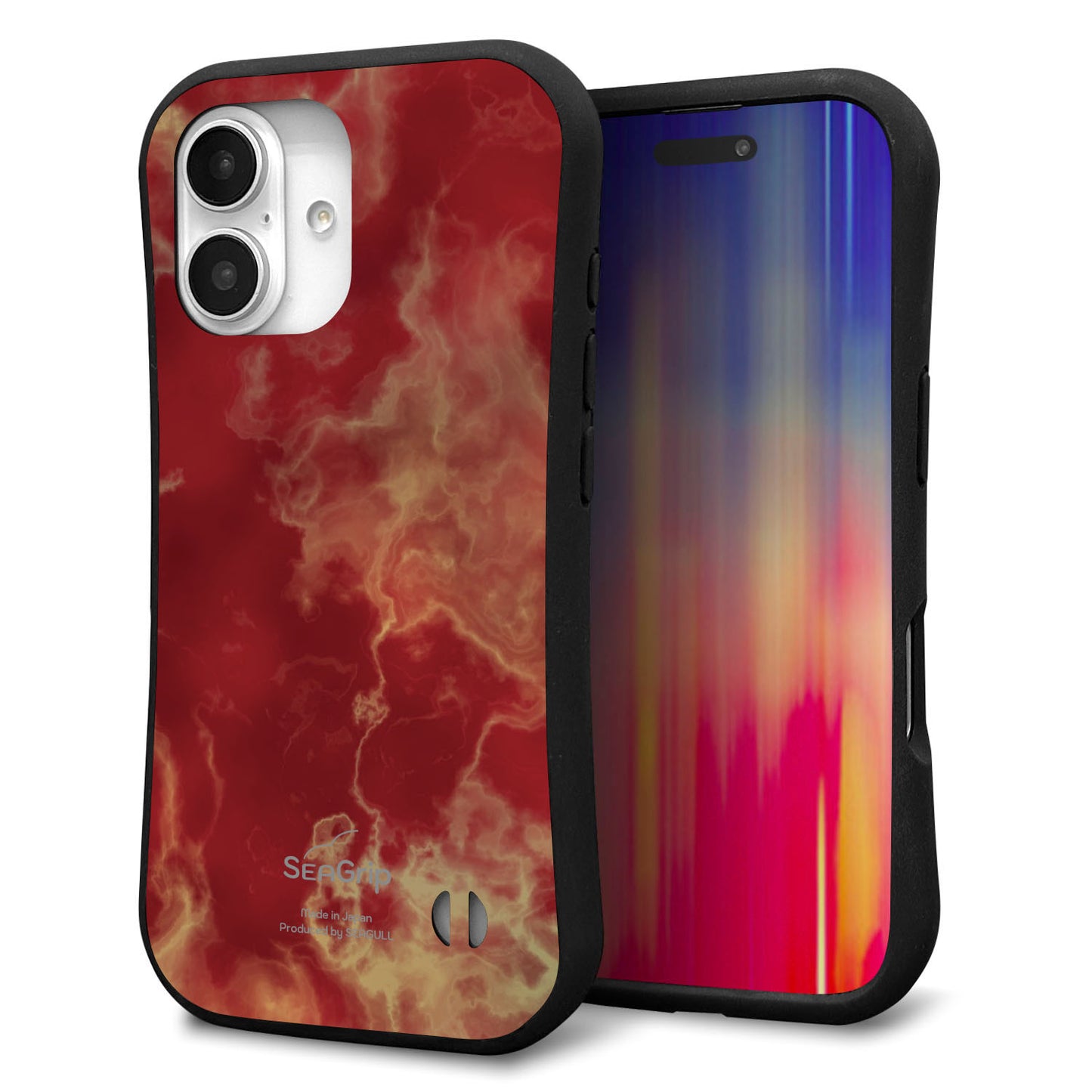 iPhone16 スマホケース 「SEA Grip」 グリップケース Sライン 【KM870 大理石RD】 UV印刷