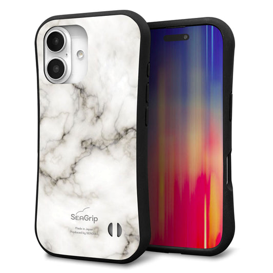 iPhone16 スマホケース 「SEA Grip」 グリップケース Sライン 【KM871 大理石WH】 UV印刷