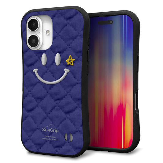 iPhone16 スマホケース 「SEA Grip」 グリップケース Sライン 【KM935 スマイル スター ブルー 】 UV印刷