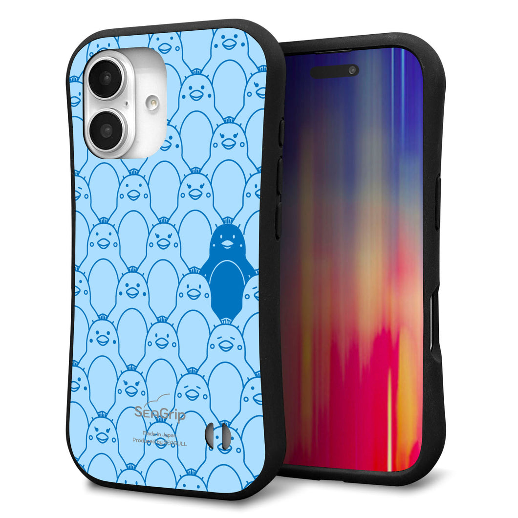 iPhone16 スマホケース 「SEA Grip」 グリップケース Sライン 【MA917 パターン ペンギン】 UV印刷