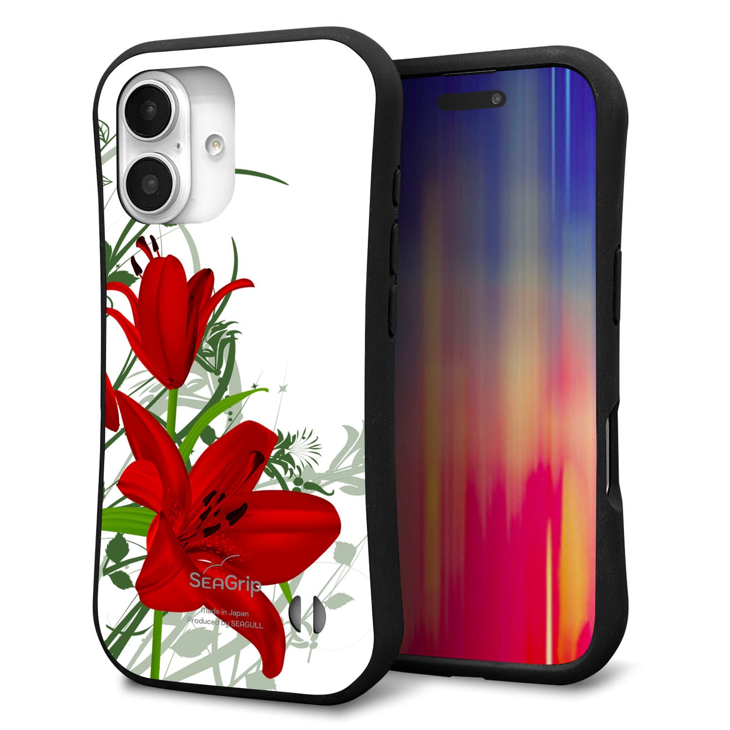 iPhone16 スマホケース 「SEA Grip」 グリップケース Sライン 【SC850 ユリ（レッド）】 UV印刷