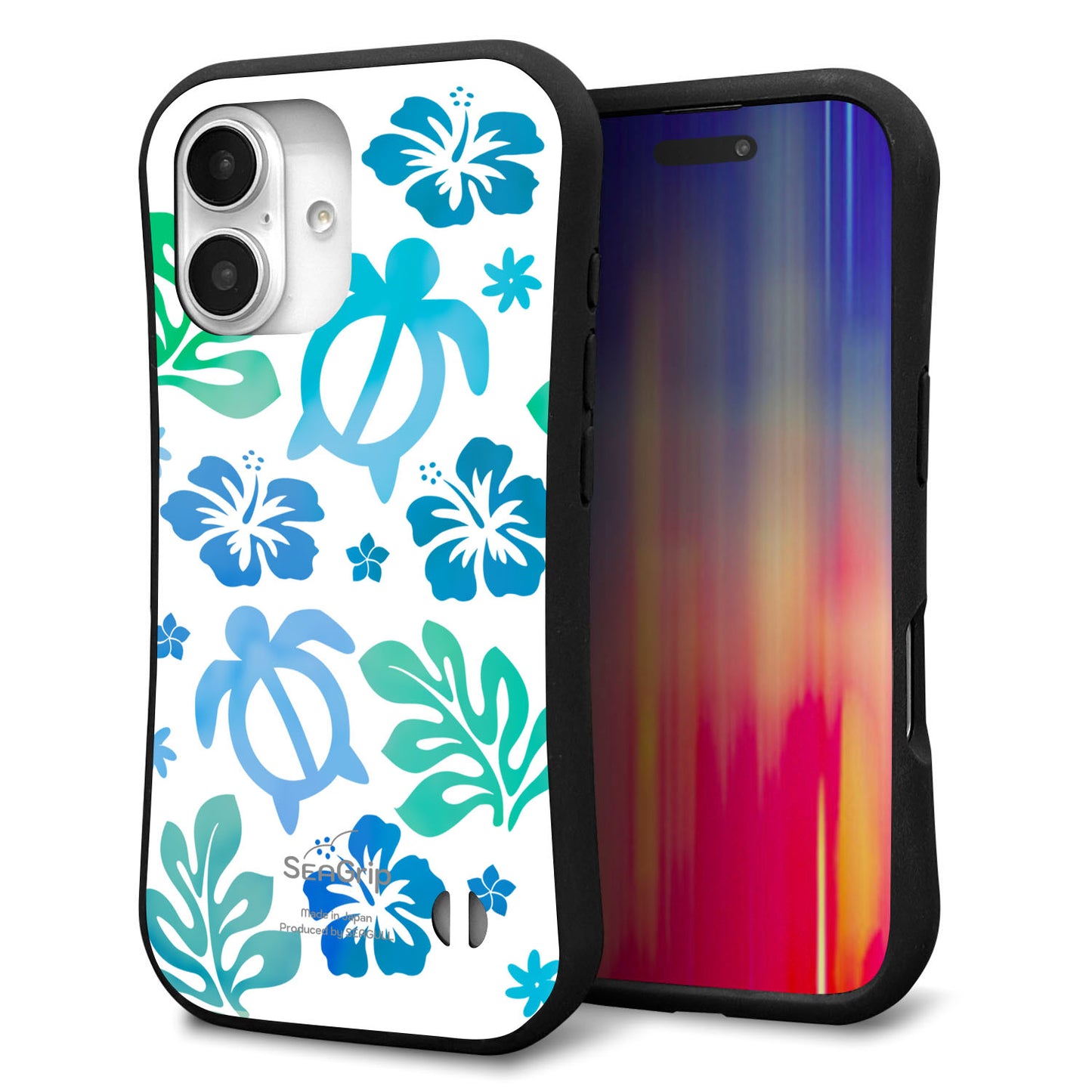 iPhone16 スマホケース 「SEA Grip」 グリップケース Sライン 【SC880 ハワイアンアロハホヌ（ブルー）】 UV印刷
