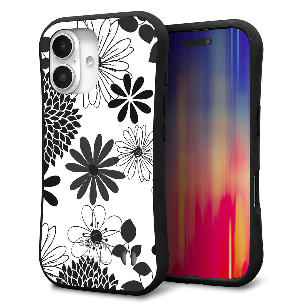 iPhone16 スマホケース 「SEA Grip」 グリップケース Sライン 【SC912 花柄モノトーン 01】 UV印刷