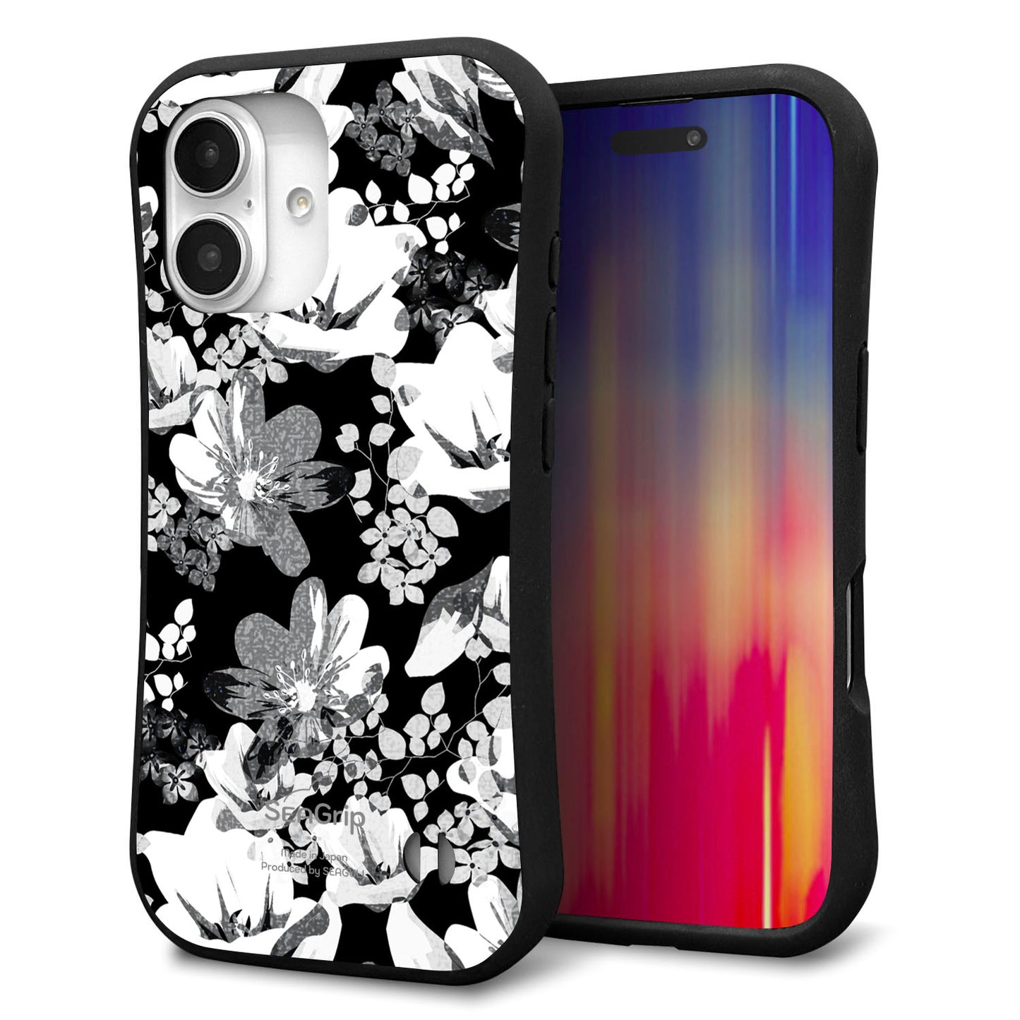 iPhone16 スマホケース 「SEA Grip」 グリップケース Sライン 【SC913 花柄モノトーン 02】 UV印刷