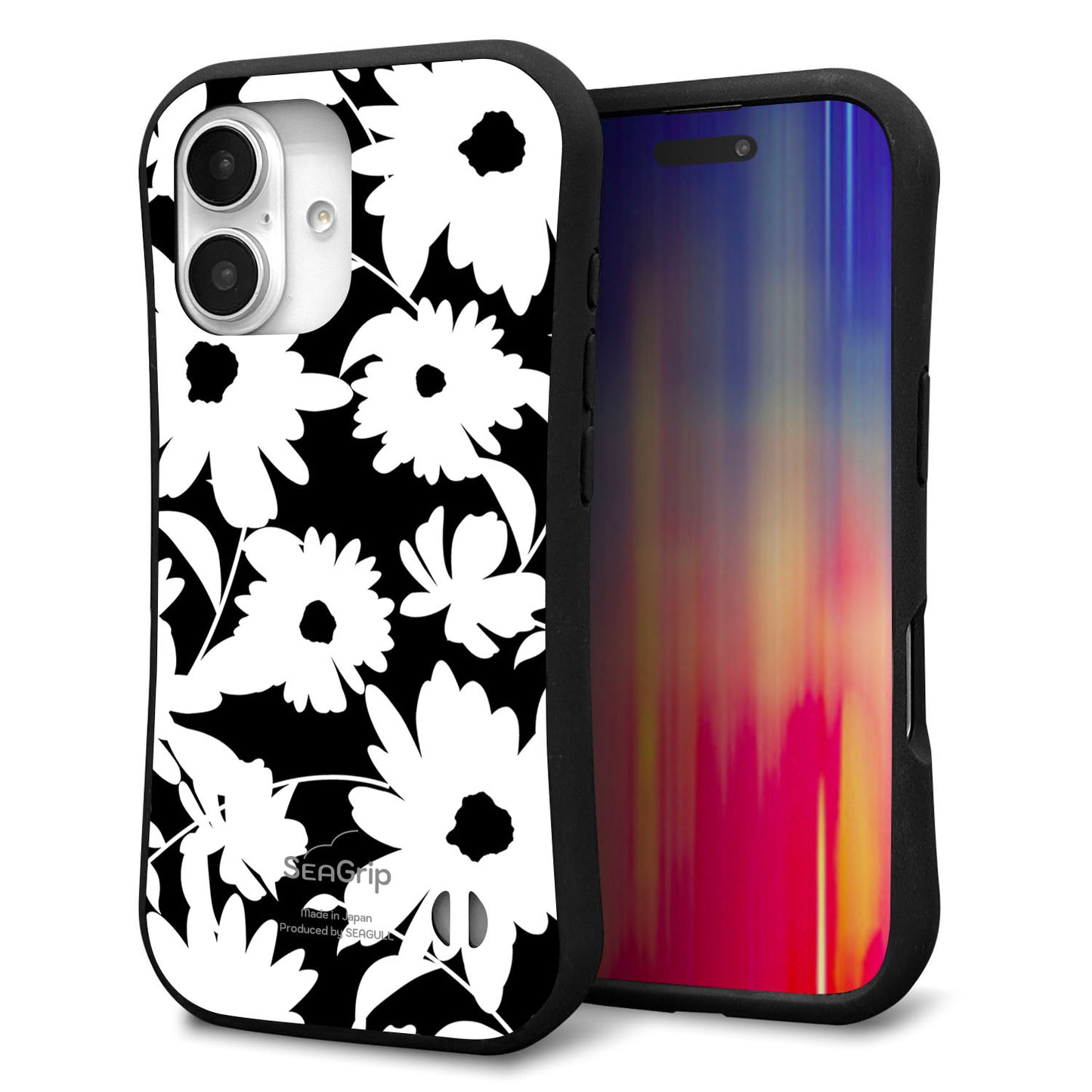 iPhone16 スマホケース 「SEA Grip」 グリップケース Sライン 【SC915 花柄モノトーン 04】 UV印刷