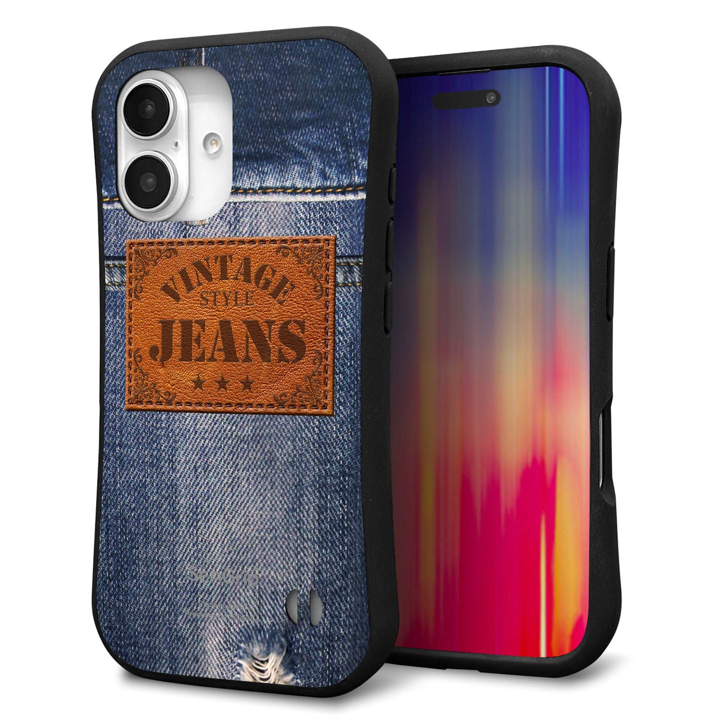 iPhone16 スマホケース 「SEA Grip」 グリップケース Sライン 【SC921 ダメージデニム レザータグ】 UV印刷