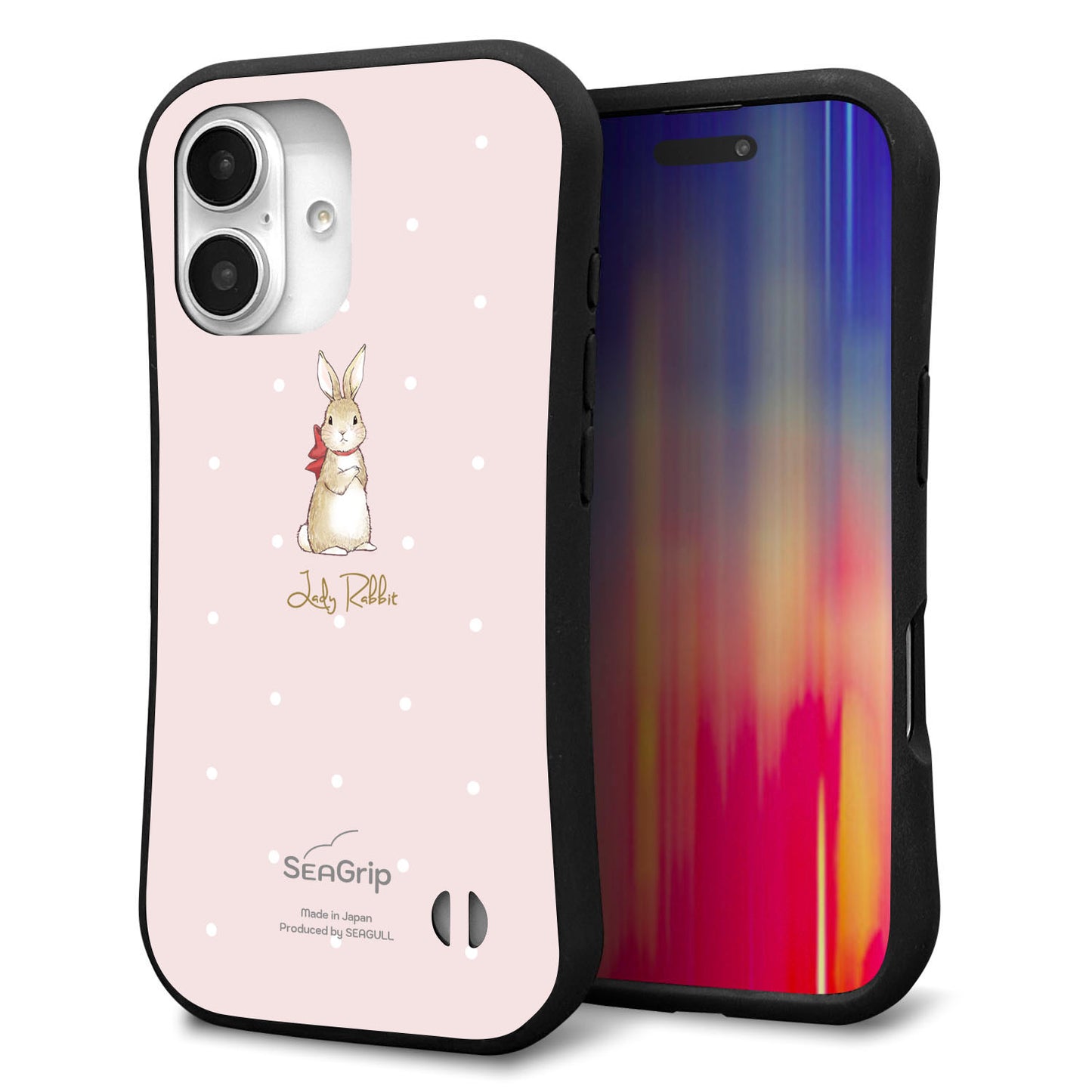 iPhone16 スマホケース 「SEA Grip」 グリップケース Sライン 【SC966 Lady Rabbit ベージュピンクhp】 UV印刷