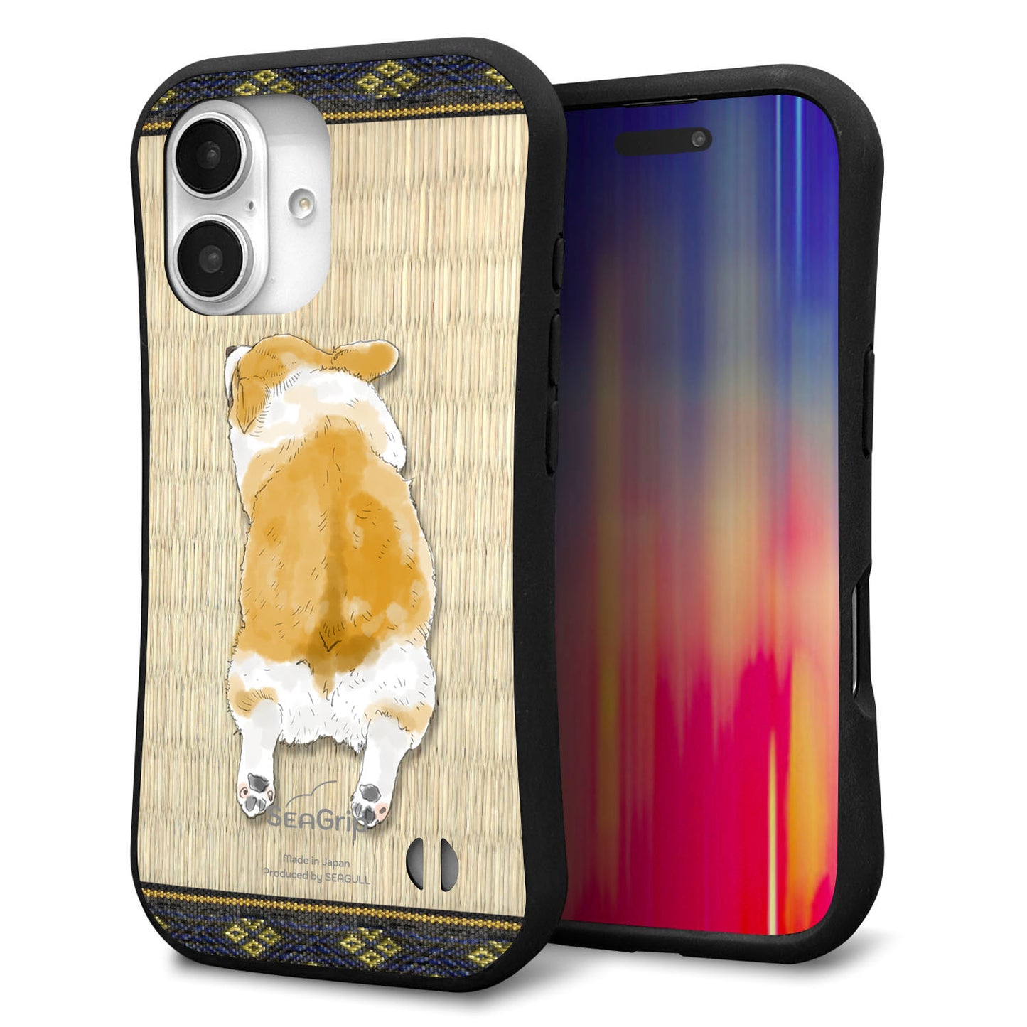 iPhone16 スマホケース 「SEA Grip」 グリップケース Sライン 【TA001 コーギー 畳】 UV印刷