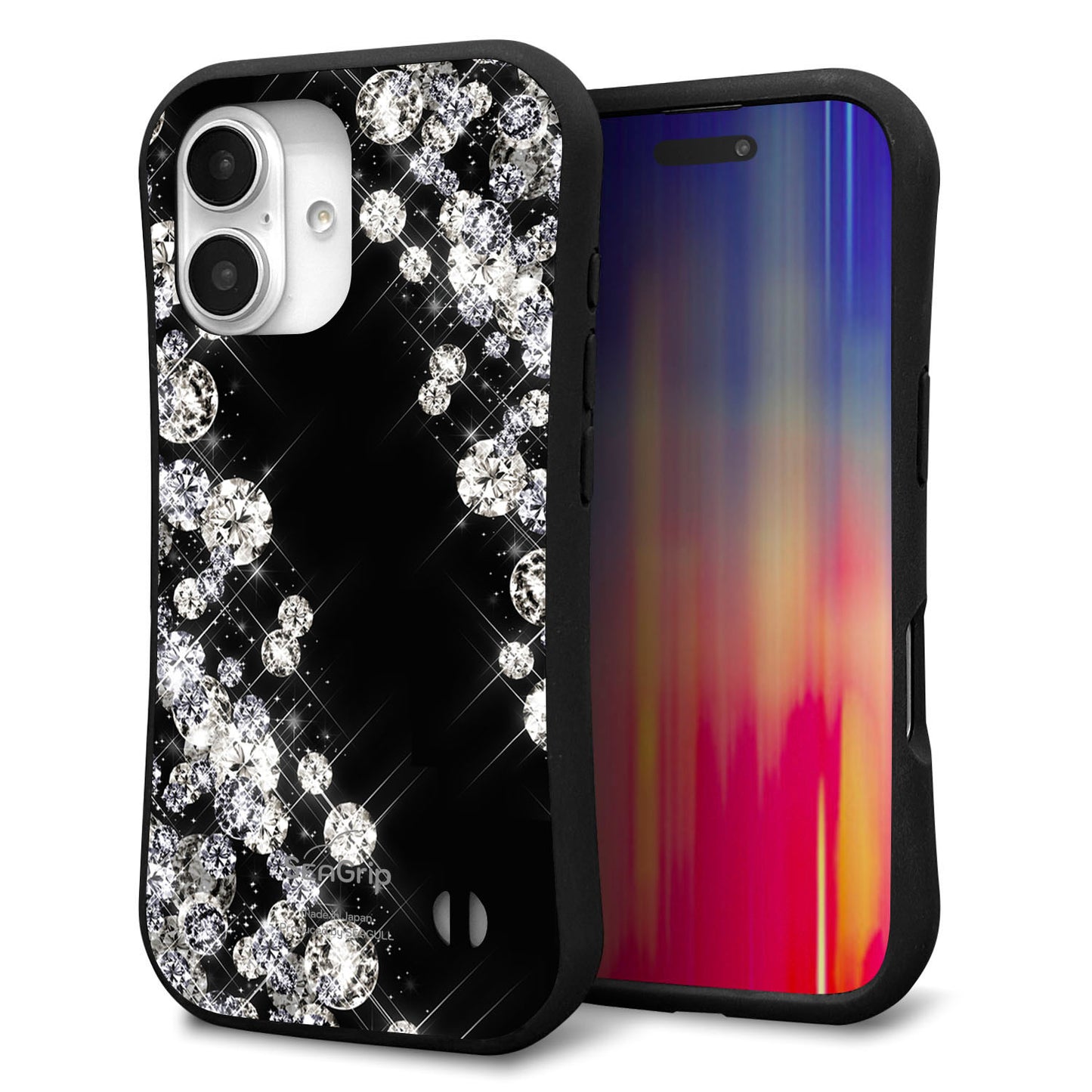iPhone16 スマホケース 「SEA Grip」 グリップケース Sライン 【VA871 ダイヤモンドフレーム】 UV印刷