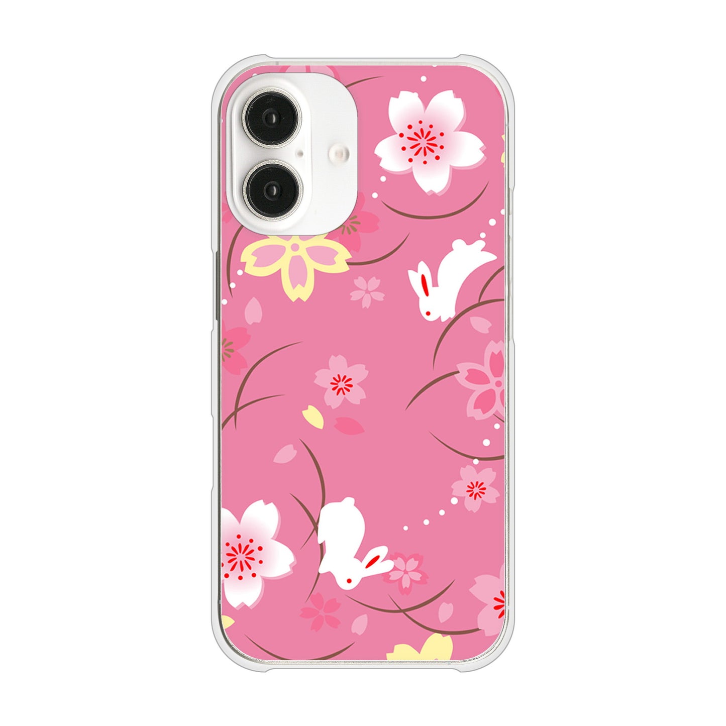 iPhone16 高画質仕上げ 背面印刷 ハードケース 【149 桜と白うさぎ】