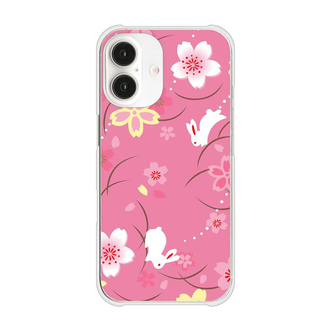 iPhone16 高画質仕上げ 背面印刷 ハードケース 【149 桜と白うさぎ】