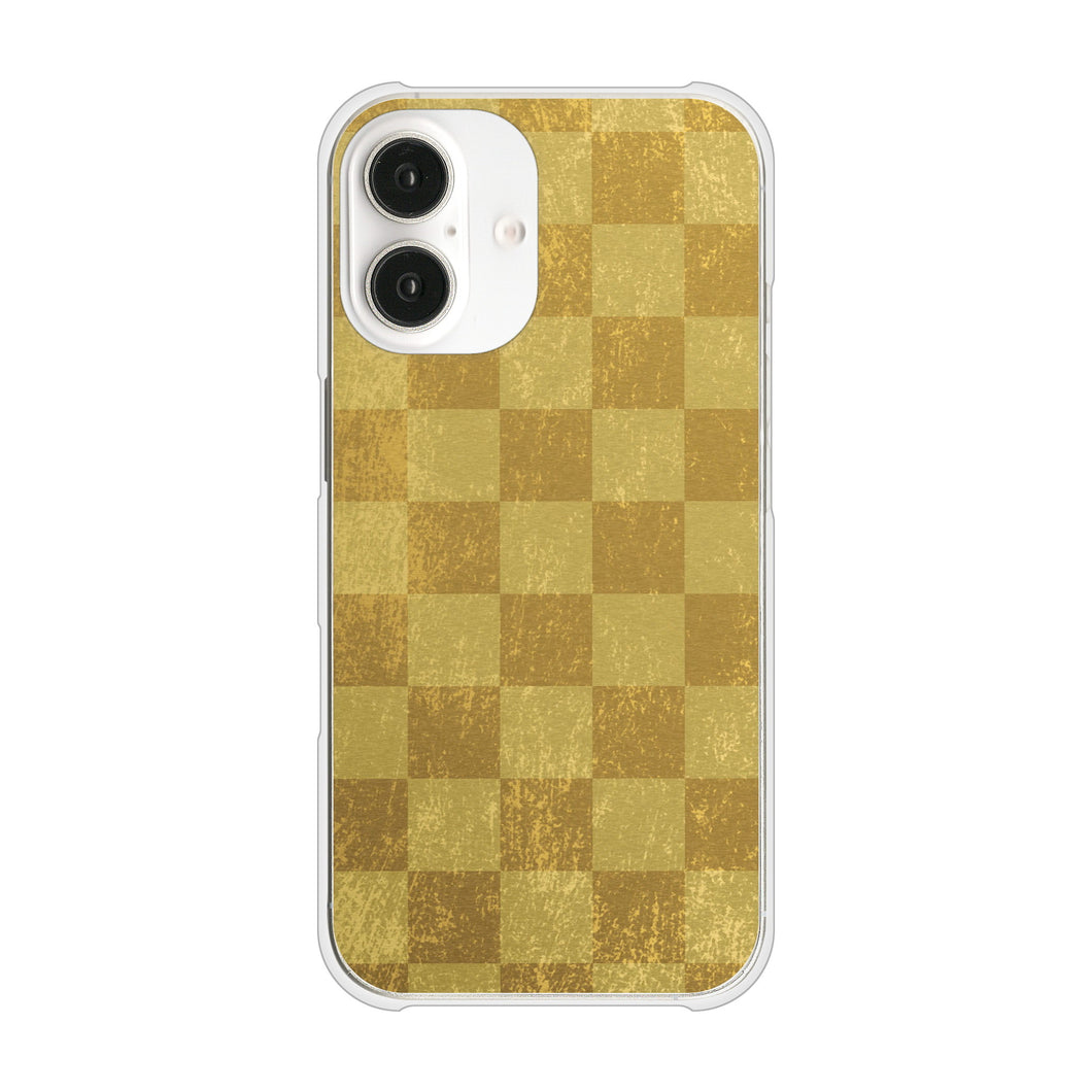 iPhone16 高画質仕上げ 背面印刷 ハードケース 【619 市松模様-金（骨董風に傷んだイメージ）】