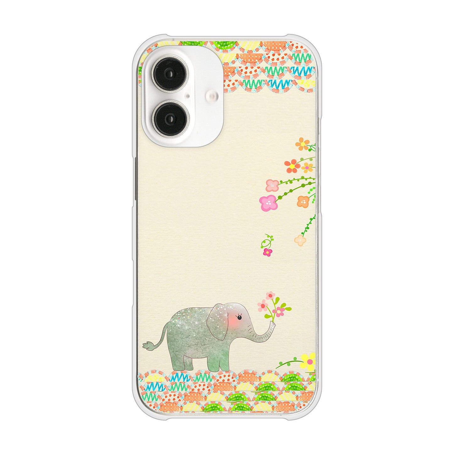 iPhone16 高画質仕上げ 背面印刷 ハードケース 【1039 お散歩ゾウさん】