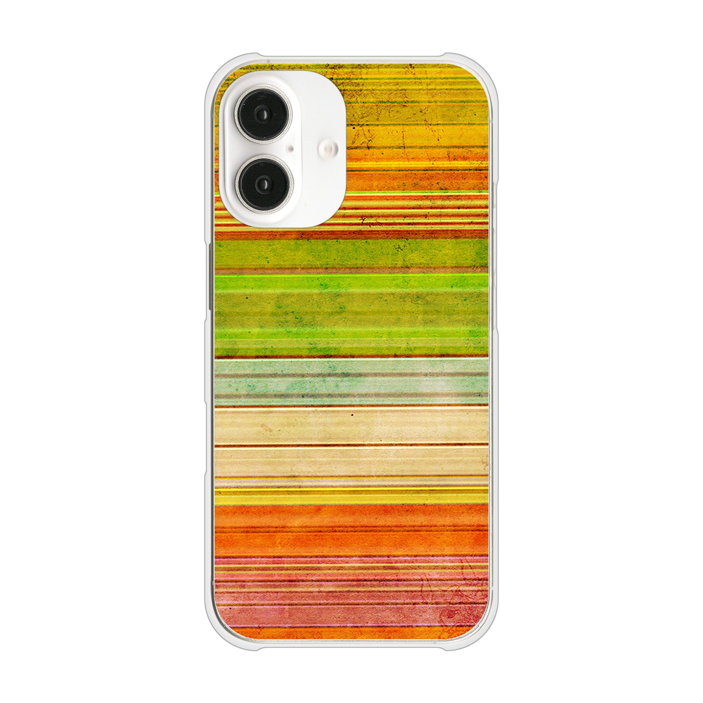 iPhone16 高画質仕上げ 背面印刷 ハードケース 【1324 ビンテージボーダー（色彩）】