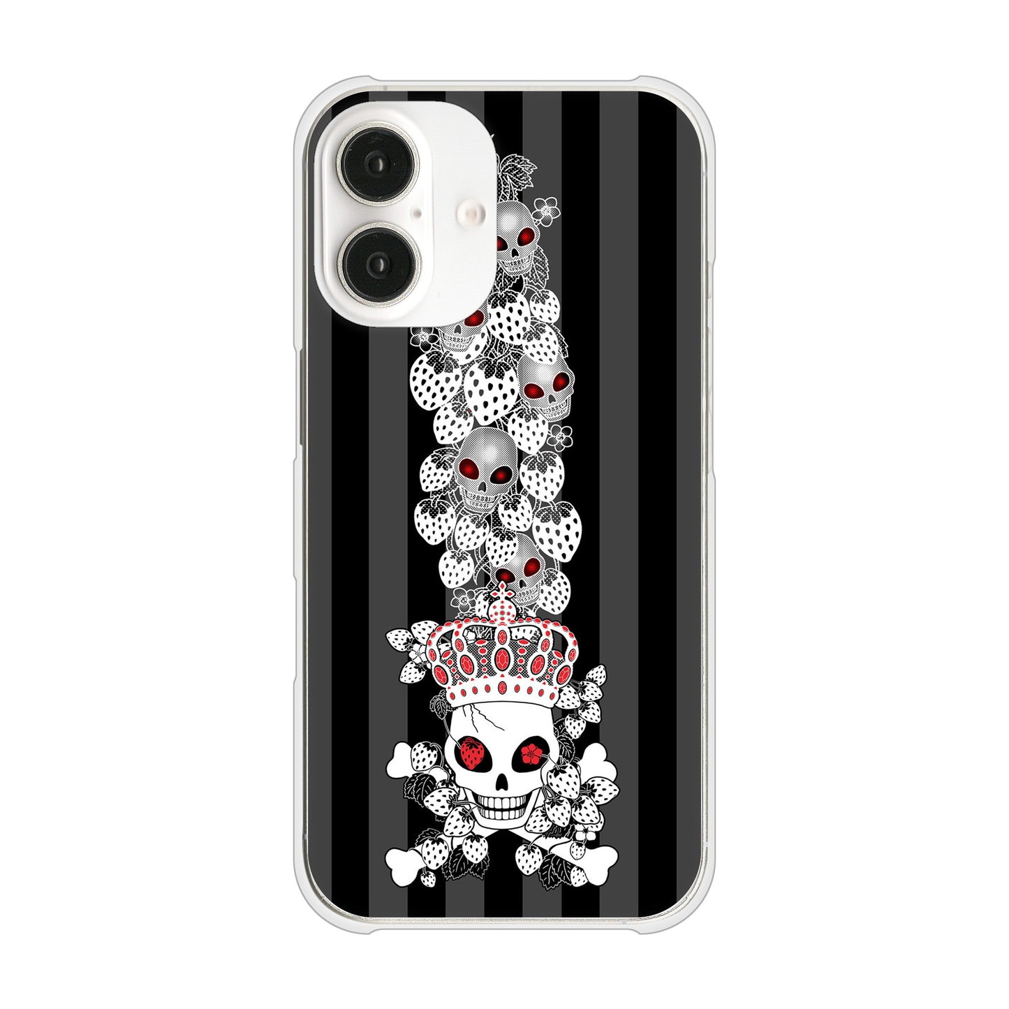 iPhone16 高画質仕上げ 背面印刷 ハードケースむかいあぐる 苺骸骨王冠蔦