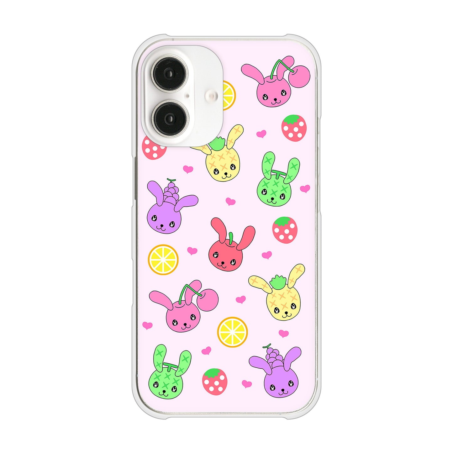 iPhone16 高画質仕上げ 背面印刷 ハードケースむかいあぐる フルーツうさぎのブルーラビッツ