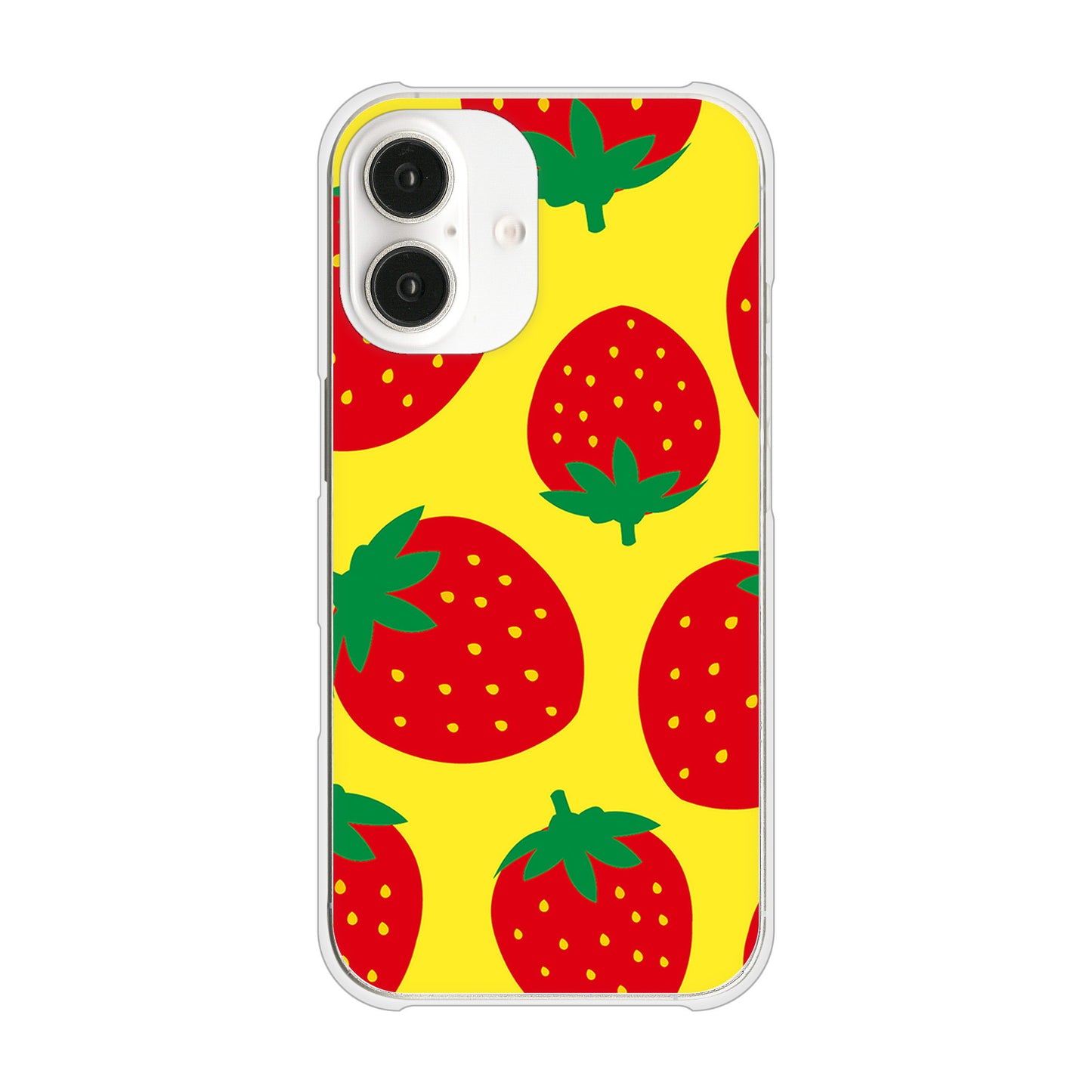 iPhone16 高画質仕上げ 背面印刷 ハードケース大きいイチゴ模様