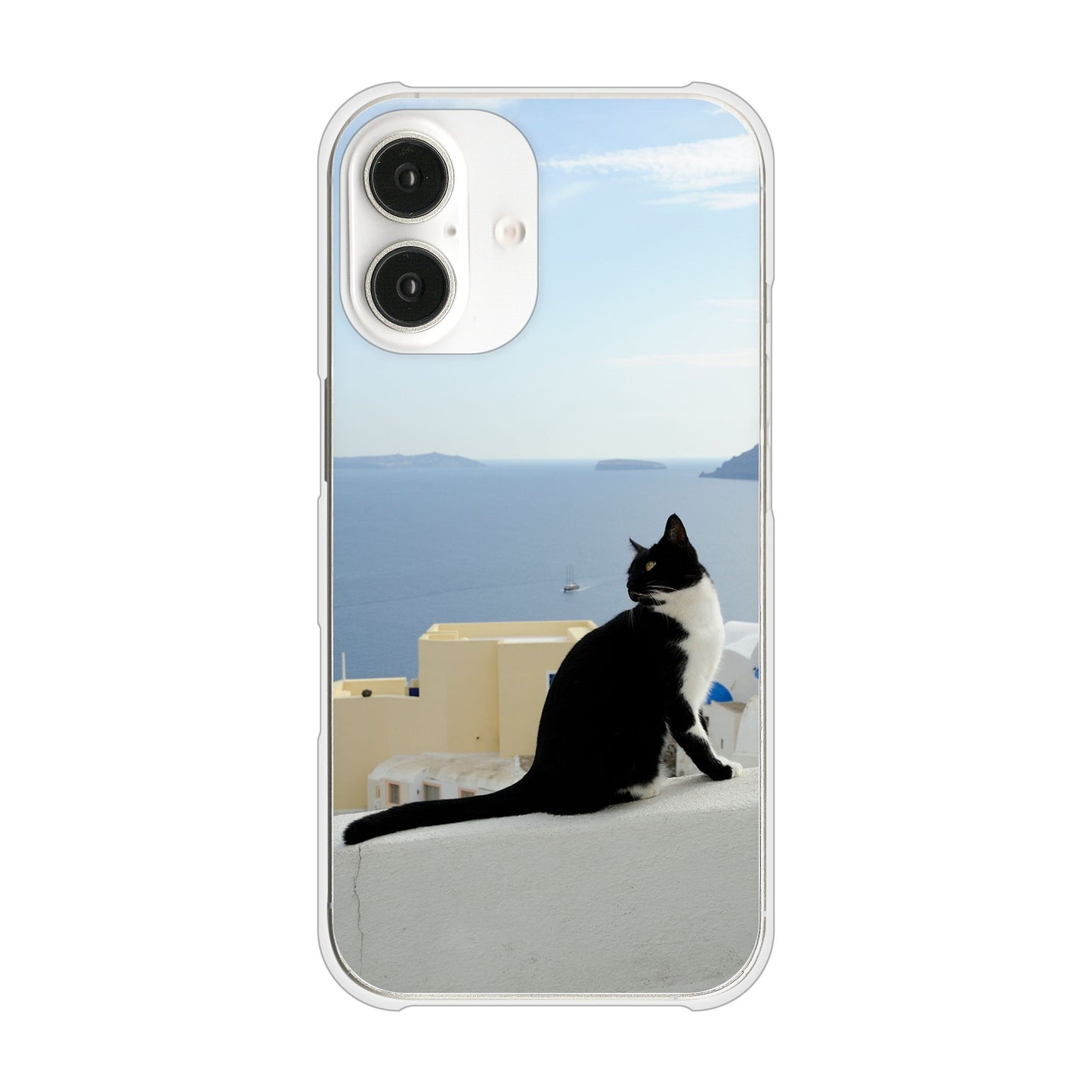 iPhone16 高画質仕上げ 背面印刷 ハードケース 【VA805 ネコと地中海】