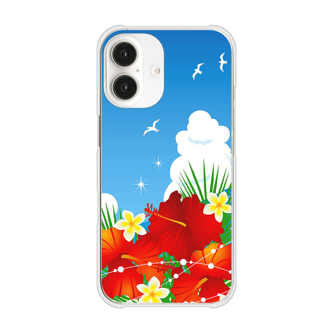 iPhone16 高画質仕上げ 背面印刷 ハードケース 【VA821 ハイビスカスと青空】
