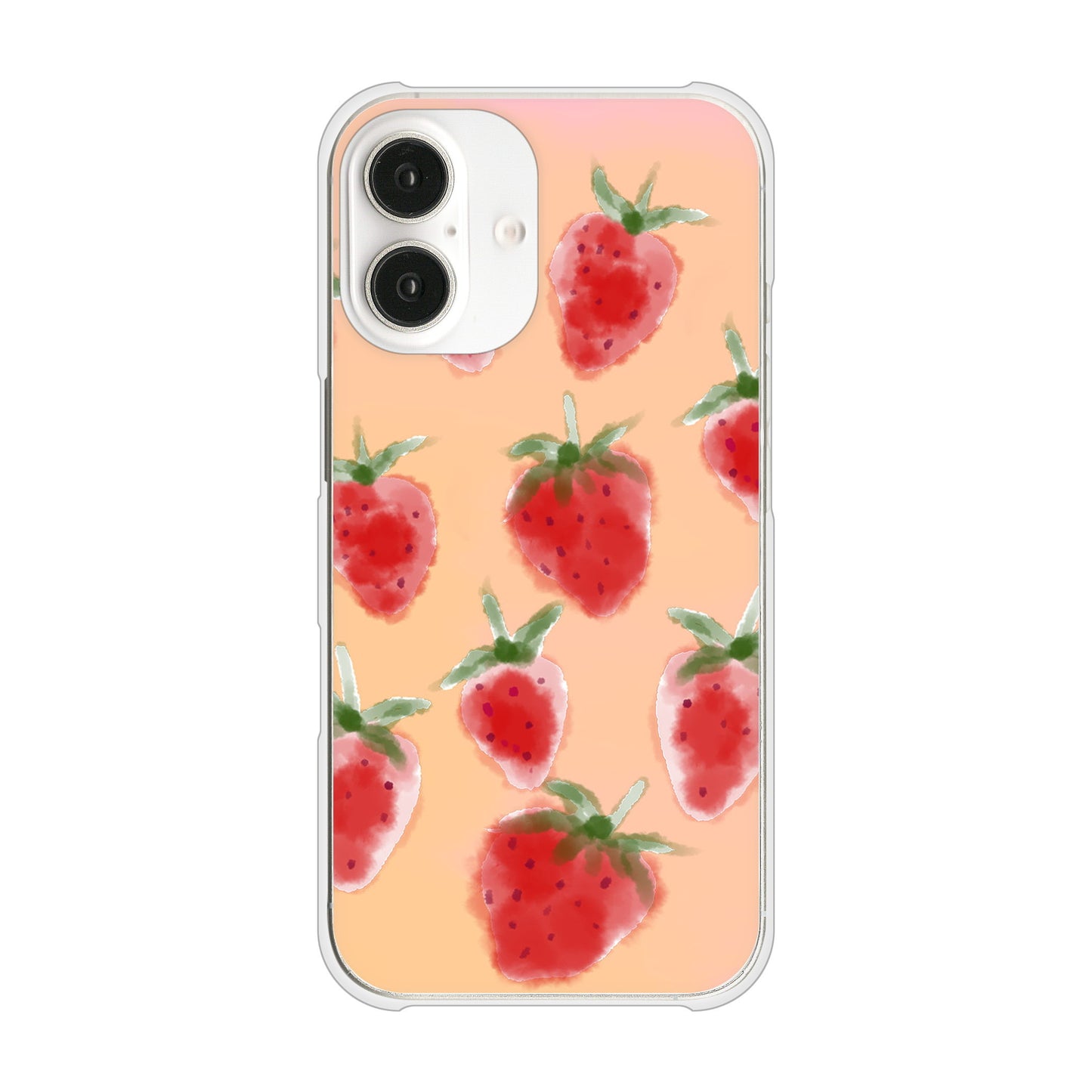 iPhone16 高画質仕上げ 背面印刷 ハードケースイチゴ 水彩