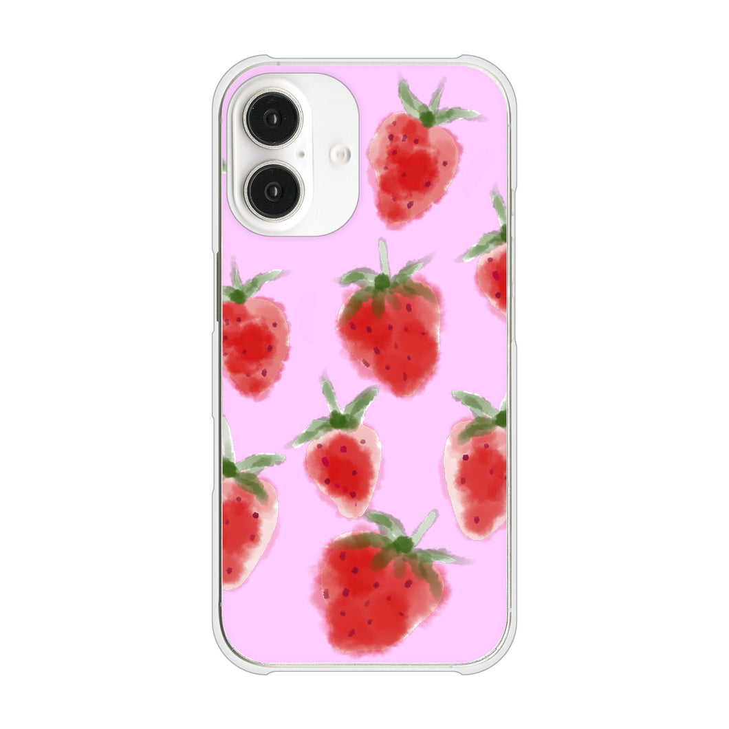 iPhone16 高画質仕上げ 背面印刷 ハードケースイチゴ 水彩