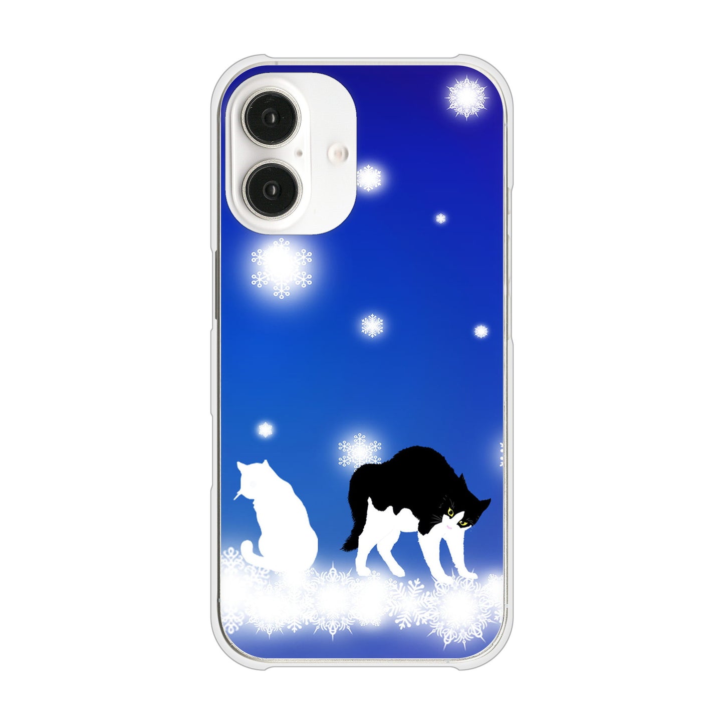 iPhone16 高画質仕上げ 背面印刷 ハードケース 【YJ335 雪の結晶 はちわれ】