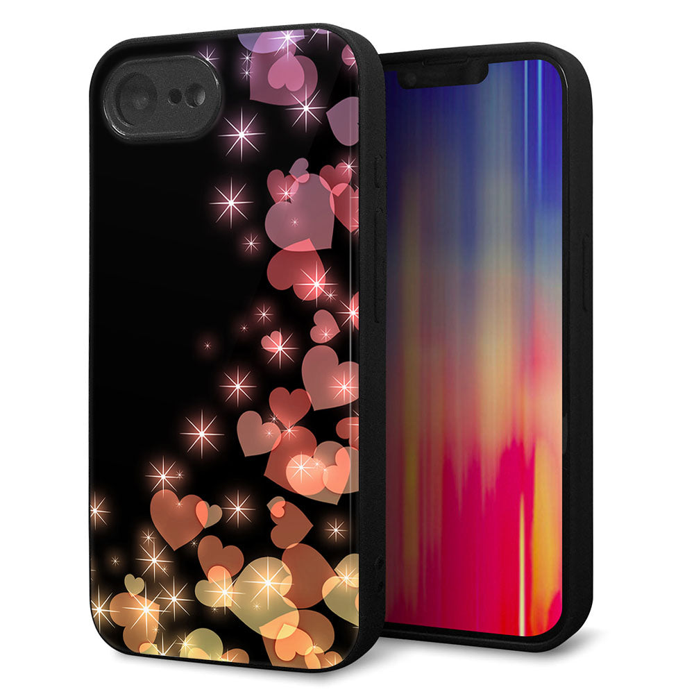 iPhone16e 強化ガラス＆TPUスマホケース ガラプリ【020 夜のきらめきハート】