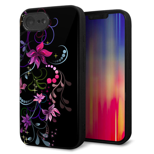 iPhone16e 強化ガラス＆TPUスマホケース ガラプリ【263 闇に浮かぶ華】