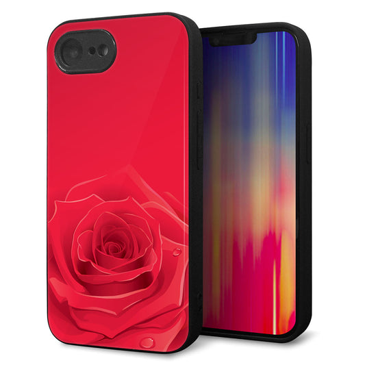 iPhone16e 強化ガラス＆TPUスマホケース ガラプリ【395 赤いバラ】