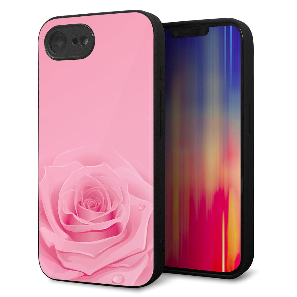 iPhone16e 強化ガラス＆TPUスマホケース ガラプリ【401 ピンクのバラ】