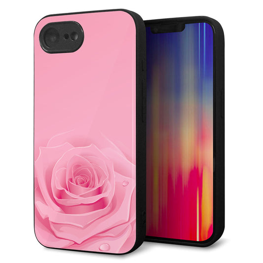 iPhone16e 強化ガラス＆TPUスマホケース ガラプリ【401 ピンクのバラ】
