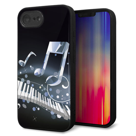 iPhone16e 強化ガラス＆TPUスマホケース ガラプリ【575 鍵盤に踊る音】