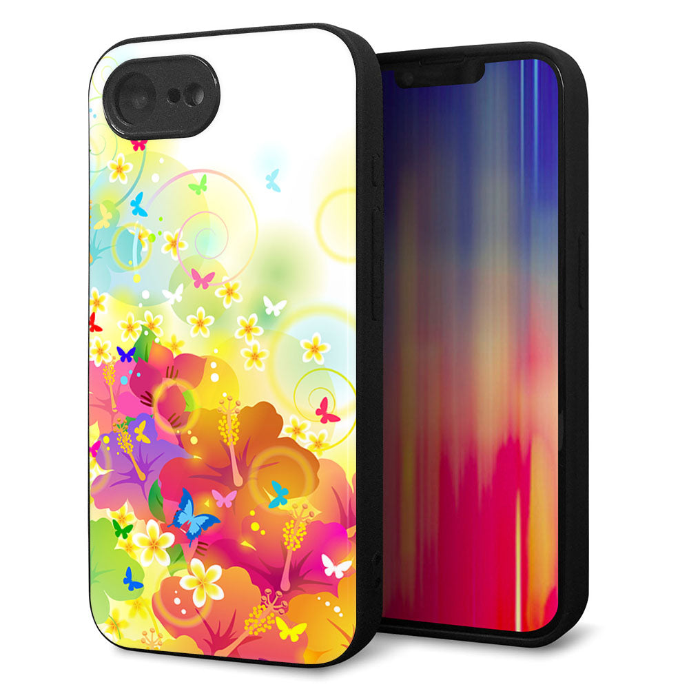 iPhone16e 強化ガラス＆TPUスマホケース ガラプリ【647 ハイビスカスと蝶】