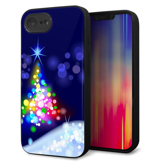 iPhone16e 強化ガラス＆TPUスマホケース ガラプリ【720 白銀のクリスマスツリー】