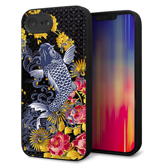 iPhone16e 強化ガラス＆TPUスマホケース ガラプリ【1028 牡丹と鯉】