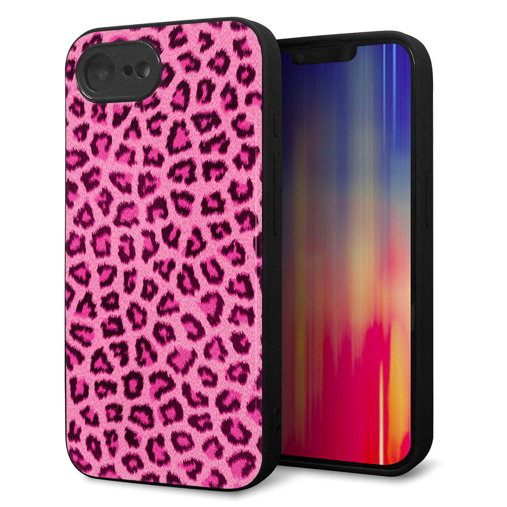 iPhone16e 強化ガラス＆TPUスマホケース ガラプリ【1066 ヒョウ柄ベーシックSピンク】