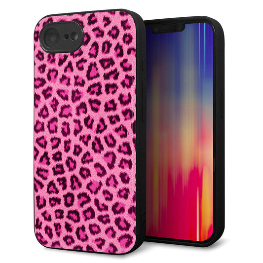 iPhone16e 強化ガラス＆TPUスマホケース ガラプリ【1066 ヒョウ柄ベーシックSピンク】