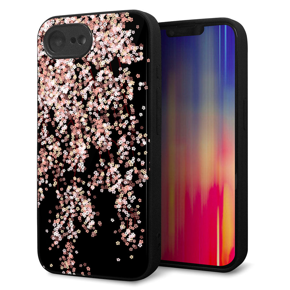 iPhone16e 強化ガラス＆TPUスマホケース ガラプリ【1244 しだれ桜】