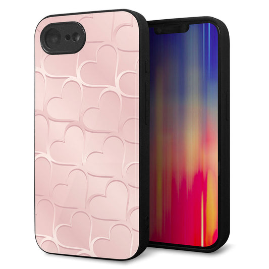 iPhone16e 強化ガラス＆TPUスマホケース ガラプリ【1340 かくれハート（桜色）】