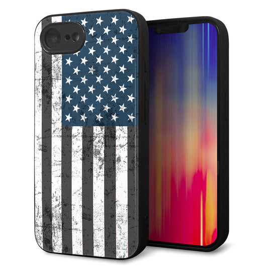 iPhone16e 強化ガラス＆TPUスマホケース ガラプリ【EK864 アメリカンフラッグビンテージ】