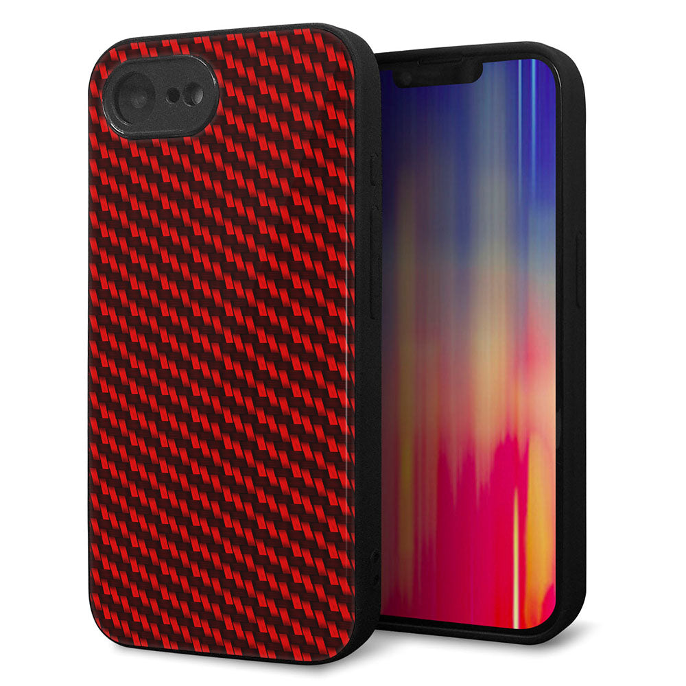 iPhone16e 強化ガラス＆TPUスマホケース ガラプリ【EK906 レッドカーボン】