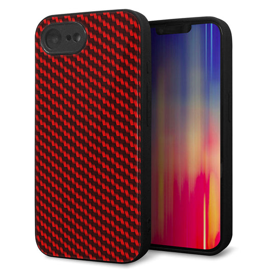 iPhone16e 強化ガラス＆TPUスマホケース ガラプリ【EK906 レッドカーボン】