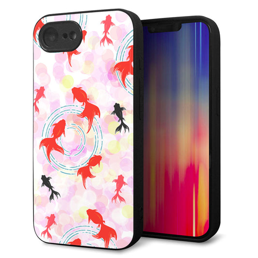 iPhone16e 強化ガラス＆TPUスマホケース ガラプリ【HA222 金魚 点々 ピンク】