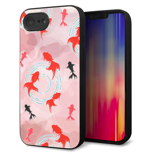 iPhone16e 強化ガラス＆TPUスマホケース ガラプリ【HA228 金魚 水彩 ピンク】