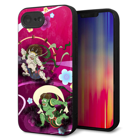 iPhone16e 強化ガラス＆TPUスマホケース ガラプリ【HA237 風神雷神 紫の川】