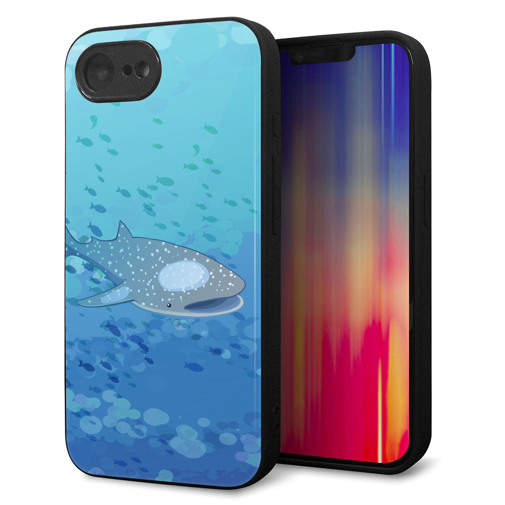 iPhone16e 強化ガラス＆TPUスマホケース ガラプリ【HA256 ポケットアクアリウム ジンベエザメ】
