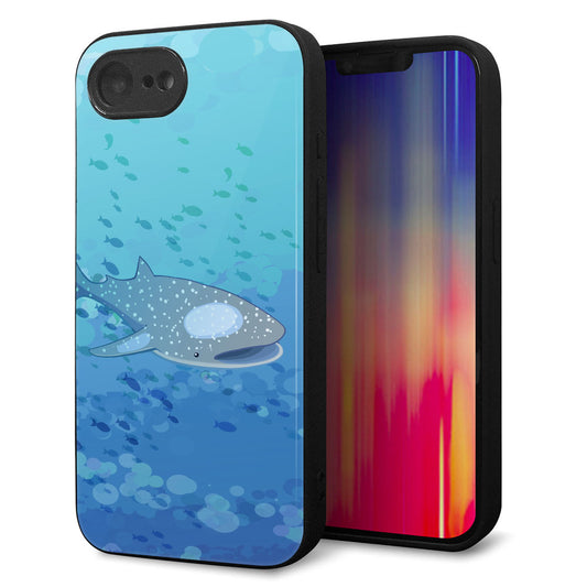 iPhone16e 強化ガラス＆TPUスマホケース ガラプリ【HA256 ポケットアクアリウム ジンベエザメ】