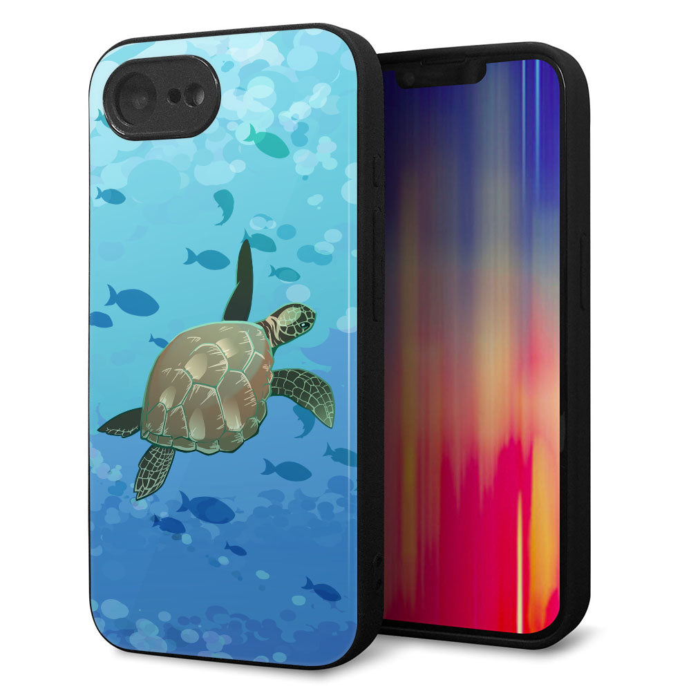 iPhone16e 強化ガラス＆TPUスマホケース ガラプリ【HA257 ポケットアクアリウム ウミガメ】