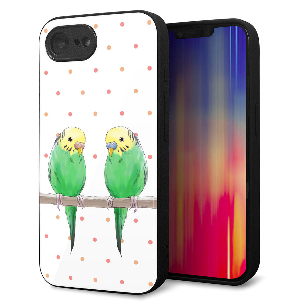 iPhone16e 強化ガラス＆TPUスマホケース ガラプリ【HA271 インコグリーン ドット】
