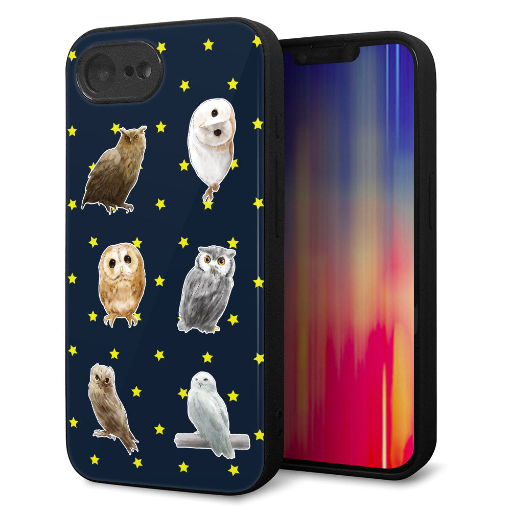 iPhone16e 強化ガラス＆TPUスマホケース ガラプリ【HA276 フクロウいろいろ】